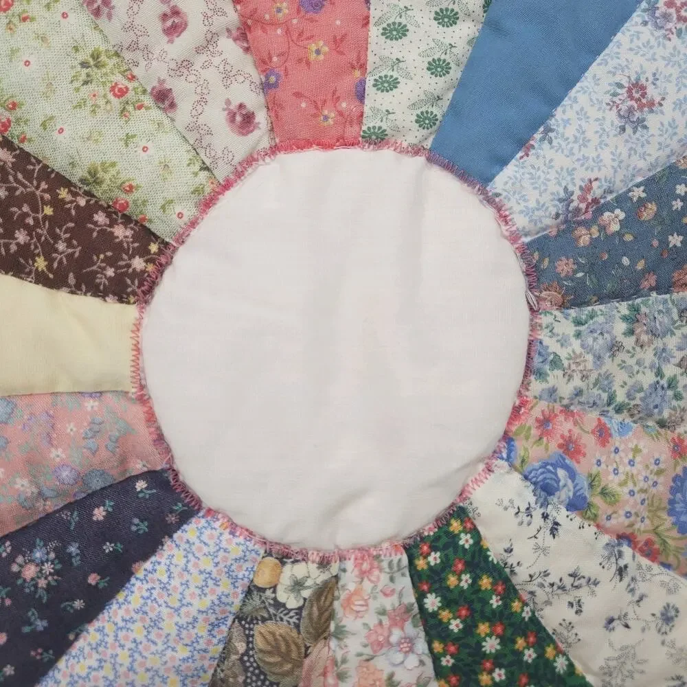 Vtg Handmade Dresden Plate F/Q Quilt Cover Pink Cotton Prairie Cottage 88x96